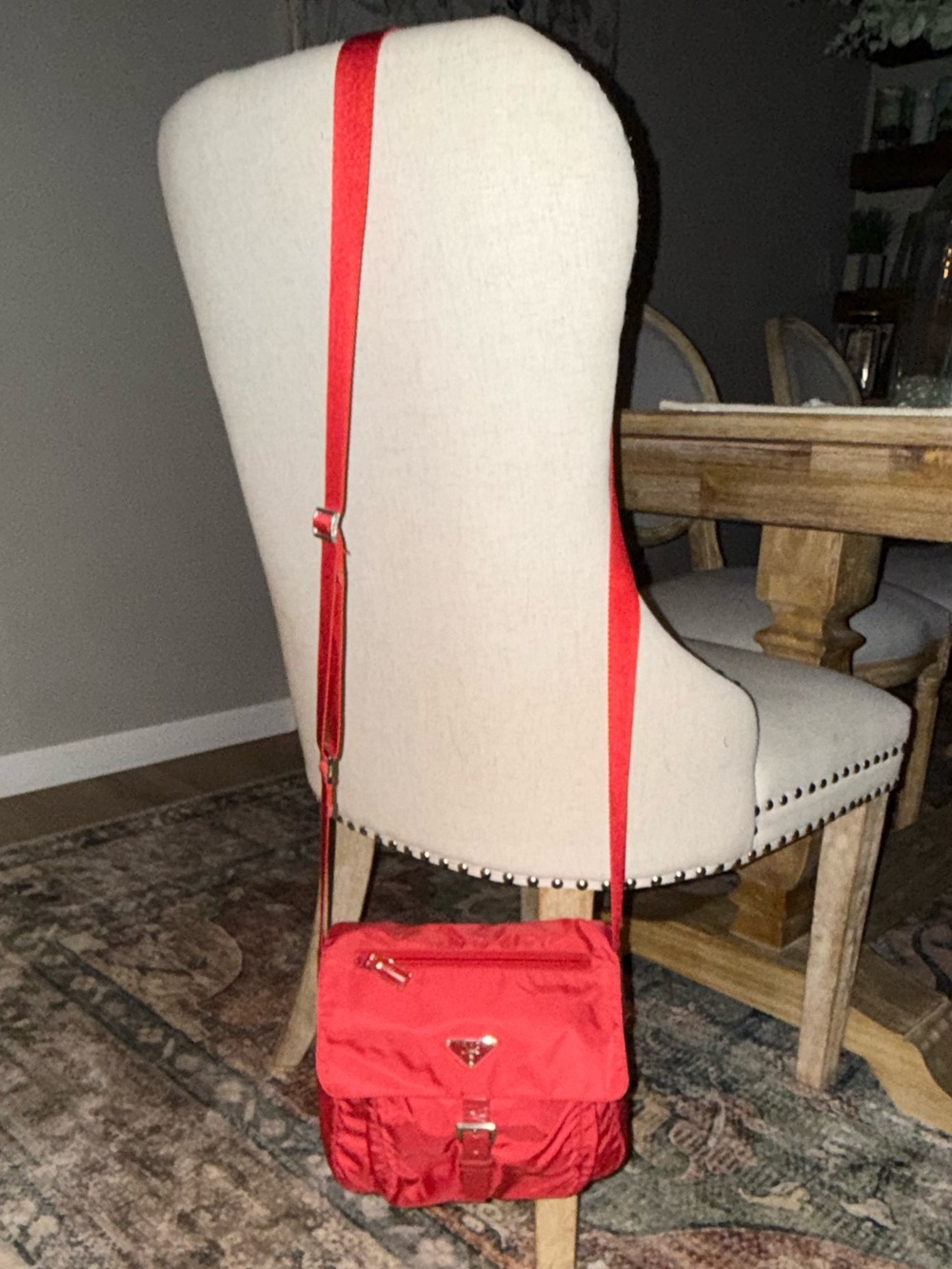 Prada Red Nylon Crossbody Shoulder Bag with Gold Hardware